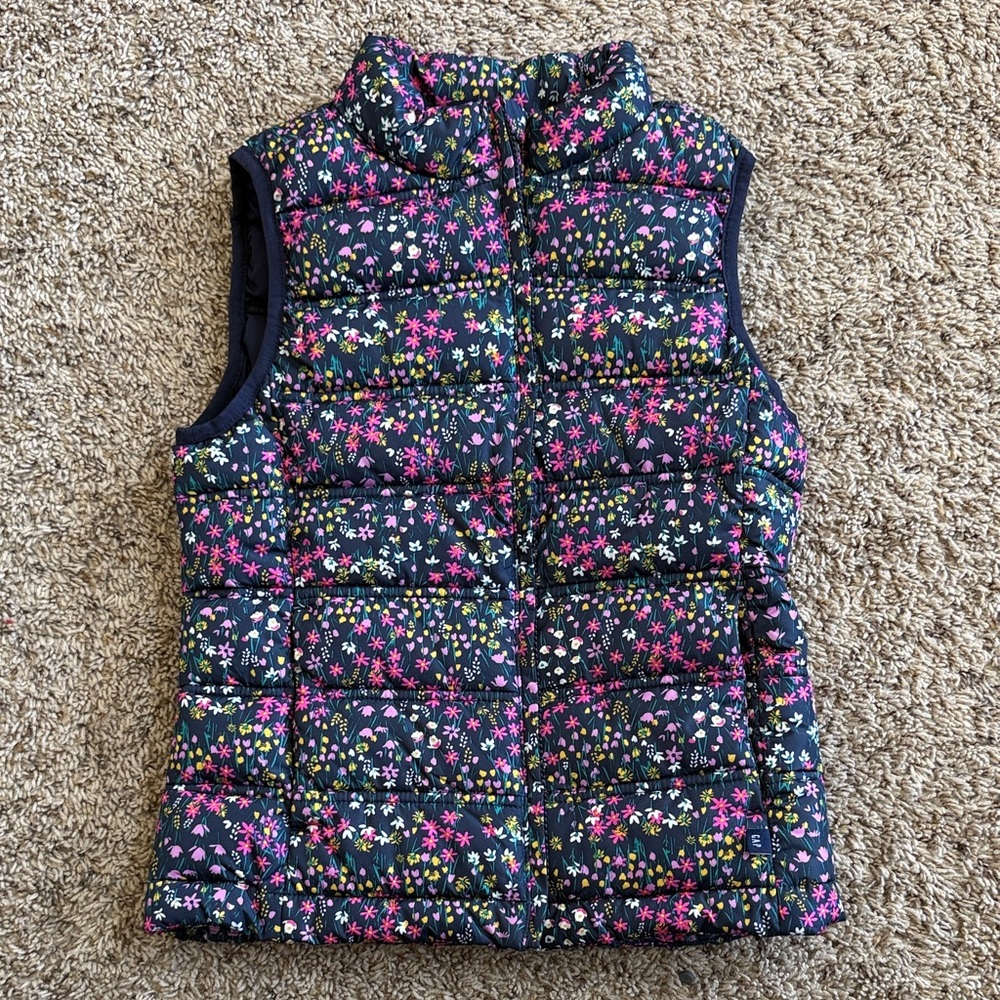 GAP Kids Navy Quilted Vest with Pink, White & Yellow Floral